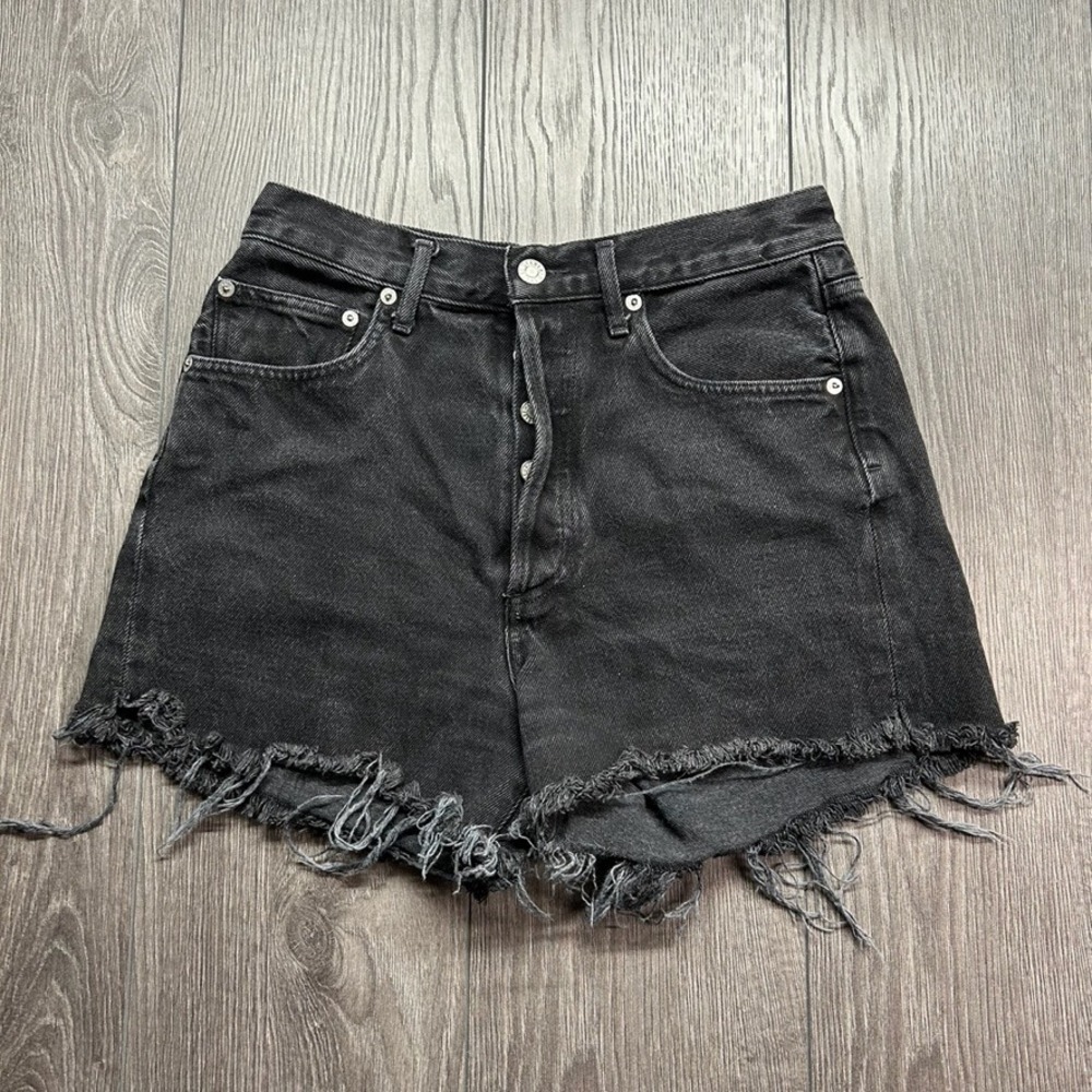 AGOLDE Parker High Rise Cutoff Denim Shorts Carbon Black Size 27 Button Fly